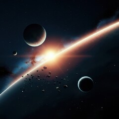 3D illustration of beautiful cosmic scene with planets. High quality digital space art in 5K - realistic visualization