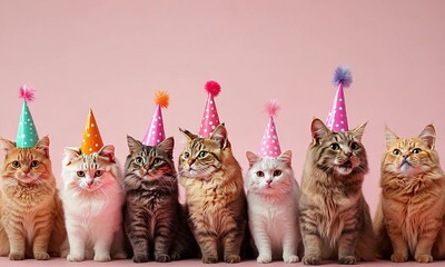 Cats wearing party hats for festive celebration with ai generated.

