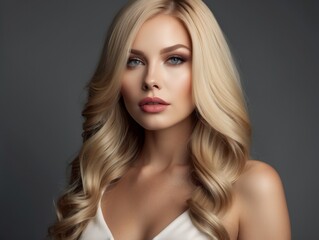 Naklejka premium Portrait of a Blonde Woman with Long Wavy Hair
