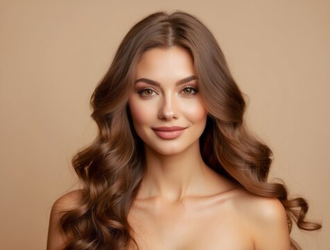 Portrait of a Woman with Long Brown Curly Hair