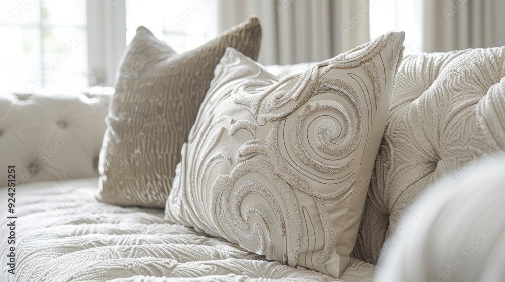 Poster soothing shades of ivory cream and taupe come together in a delicate swirl pattern on this plush sof