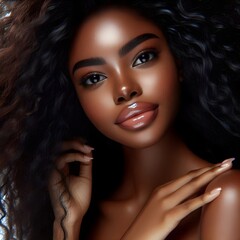 Naklejka premium a high quality portrait of a african american Woman with beautiful hair. hair care, beauty, salon treatment.