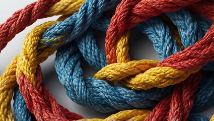 Colorful intertwined ropes in close-up showcasing texture and detail.