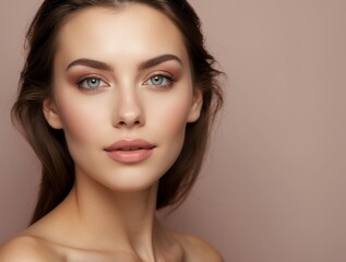 Fototapeta premium Close-up Portrait of a Woman with Brown Hair and Blue Eyes