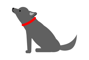 赤い首輪をつけておすわりする黒ラブラドールレトリバーのイラスト