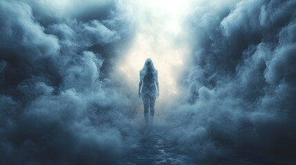 Obraz premium Thick smoke explodes from the center, leaving an empty space surrounded by swirling fog, perfect for a spooky Halloween scene.