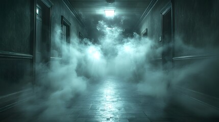 Dark smoke billows out from an empty center, with the fog spreading in all directions, setting a chilling Halloween atmosphere.