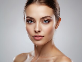 Obraz premium Close-up Portrait of a Young Woman with Blue Eyes and Perfect Skin