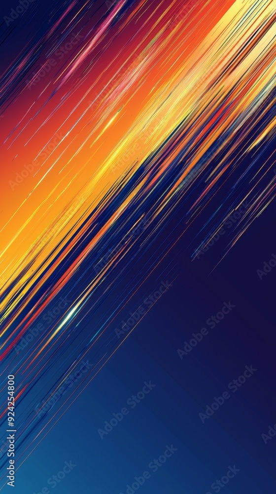 Poster abstract background with diagonal lines in shades of blue, orange and yellow, creating a sense of dy
