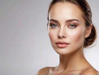 Fototapeta premium Close-up Portrait of a Woman with Smooth Skin and Makeup