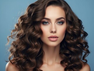 Naklejka premium Portrait of a Woman with Long Curly Brown Hair