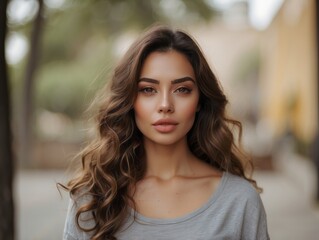 Naklejka premium Portrait of a Woman with Brown Hair and Makeup