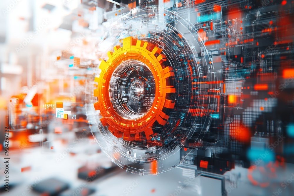 Aufkleber digital gears overlay on a human profile symbolizing the mechanics of thought and cognitive processe