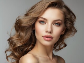 Fototapeta premium Portrait of a Woman with Wavy Blonde Hair and Makeup