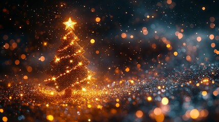 Naklejka premium Sparkling Christmas Tree with Golden Lights
