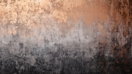 Obraz premium Old weathered wall with copper and black tones, rough surface of concrete, cement, stone, and metal. Industrial urban backdrop with copy space