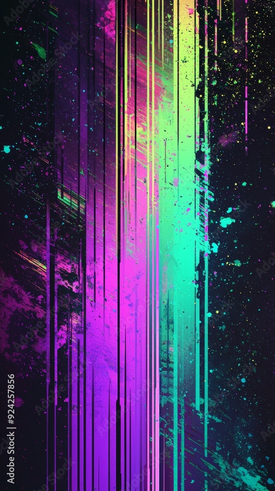 Poster abstract background with colorful vertical lines and a paint splatter effect, creating a vibrant and