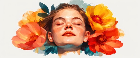 Illustration Of A Young Lady Practicing Breathing Techniques, Emphasizing Inner Peace And Tranquility