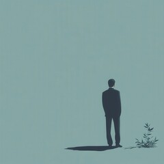 Fototapeta premium A lone figure stands in a vast expanse facing an unknown horizon