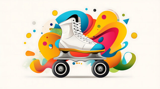 recommend clip art: 5. A vibrant pop art illustration of a classic roller skate, highlighted with bold outlines and colorful details 
