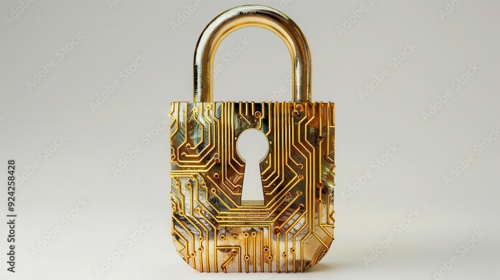 Aufkleber a golden padlock designed with intricate circuit patterns, symbolizing digital security and modern t