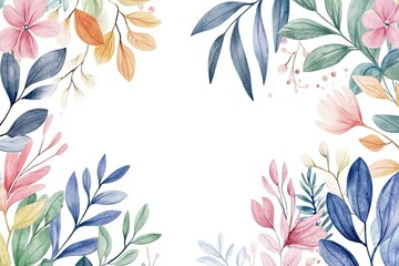 A illustration featuring an empty circle with a border of simple watercolor foliage and flowers. The cream-colored background contrasts with the colorful leaves.