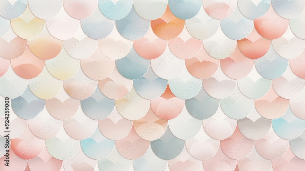 Poster a modern design featuring geometric shapes resembling fish scales in a soft pastel color palette cre