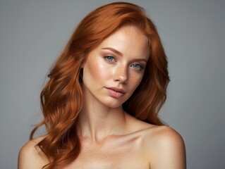 Naklejka premium Portrait of a Young Woman with Red Hair and Freckles