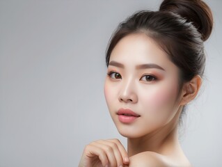 Close-up Portrait of a Young Woman with Smooth Skin and Brown Eyes