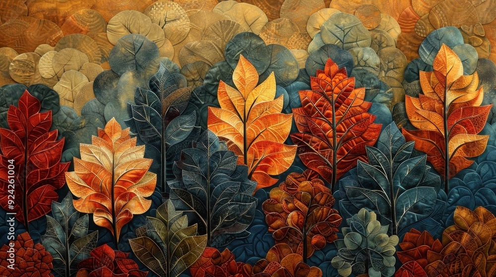 Poster abstract autumnal leaves in a tapestry pattern