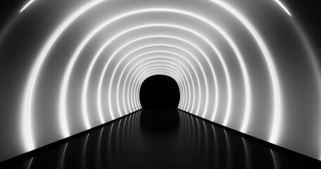 Fototapeta premium White Neon Lights Forming Circular Tunnel Leading to Darkness