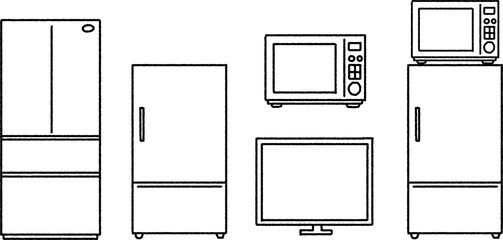 シンプルなタッチ　冷蔵庫とテレビと電子レンジのイラストレーション