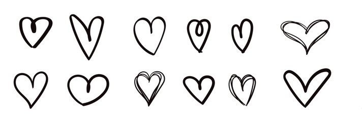 Hand drawn heart icon set heart sketch art