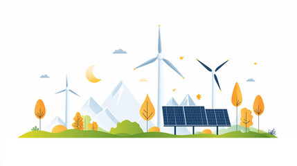 Modern web page , solar energy system, clean and fresh appearance, minimalistic layout, white background, elegant typography, spacious sections, use of vector illustrations, solar panels, green energy