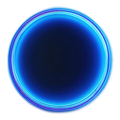 Circular neon blue light with a glowing edge on a dark background, cut out - stock png.
