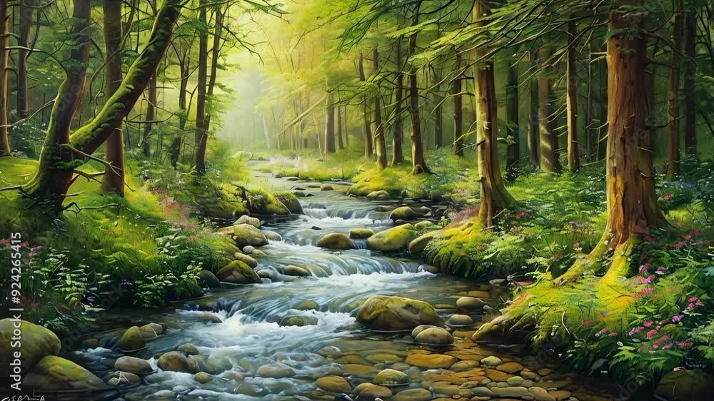 Poster Forest Stream Peaceful Waters