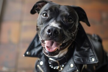 Dog leather jacket happy