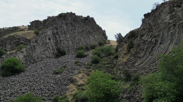 Basalt columns in Garni Gorge, know as Symphony of Stones in Armenia. Geological formation of octagonal basalt columns