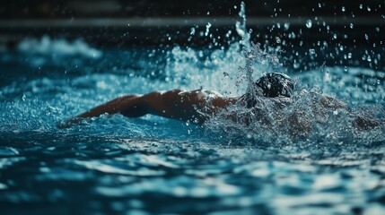 In slow motion, a swimmer dives gracefully, creating a stunning splash around them.