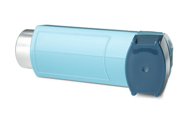 One inhaler isolated on white. Asthma treatment