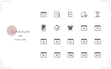 スケジュールのアイコン素材セット(ピンク)