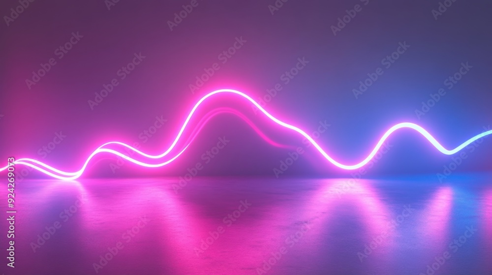 Poster 3d render, abstract background with neon lines. glowing neon lines in empty room