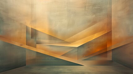 Abstract geometric composition with warm tones and layered shapes creating depth and dimension.
