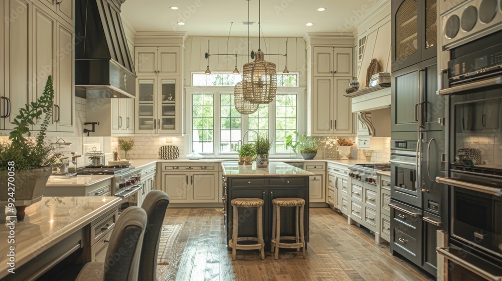Poster the graphic element of this kitchen is evident in the diagonal striped cabinets adding depth and dim