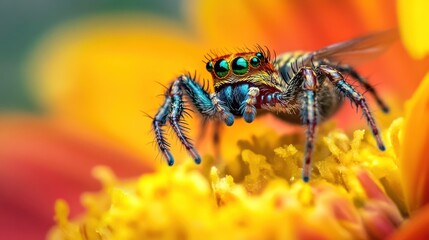 Fototapeta premium A Close Up of a Colorful Jumping Spider