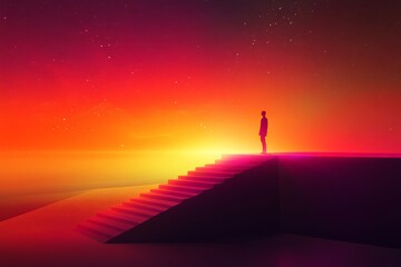 Solitary figure on a vast desert at sunset embodying solitude and the vastness of personal journeys