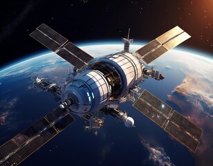 Fototapeta premium Space station in outer space. 3D rendering. 