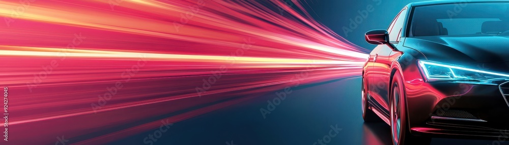 Poster dynamic image of a sleek car with vibrant light streaks, symbolizing speed and modernity in automoti