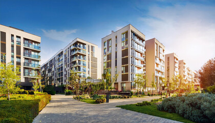 Street view of modern apartment buildings