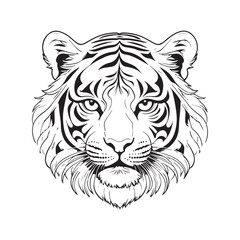 line art tiger on white background. sketch style. Vector graphic icon animal.